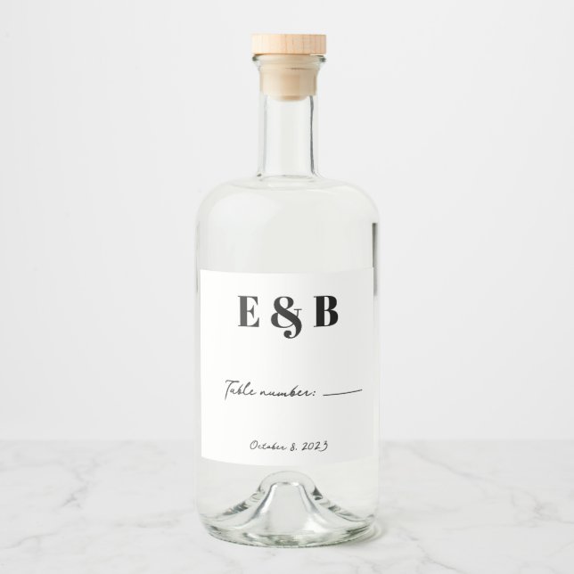 Personlig Bröllop Initial- och datumBordsnummer Spritflaskor Etikett (Framsida)