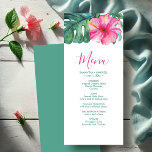 Personlig Bröllop Menu-kort Tropical Hibiscus Meny<br><div class="desc">De här menykorten i personlig bröllop har en unik högfärgsblomma av typen hibiscus och Monstera handflatan löv i skuggor av pulserande rosa och grönt. Kortet återgår till ett matchande färg. Använda mallen fält till DIY your personligt bröllp Middag Meny. Ett val av tropiska öar som chic för tropiska destinationsbröllop, en...</div>
