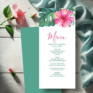 Personlig Bröllop Menu-kort Tropical Hibiscus Meny