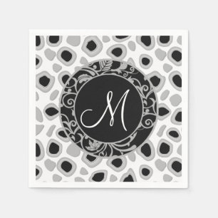 Personlig Bröllop Monogram Black White Grått Pappersservett