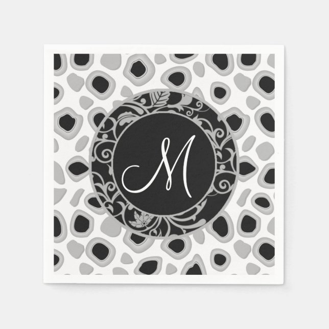 Personlig Bröllop Monogram Black White Grått Pappersservett (Framsidan)