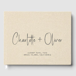 Personlig Bröllop Monogram Cream Faux Linen Gästböcker