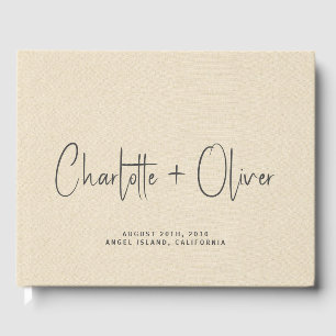 Personlig Bröllop Monogram Cream Faux Linen Gästböcker