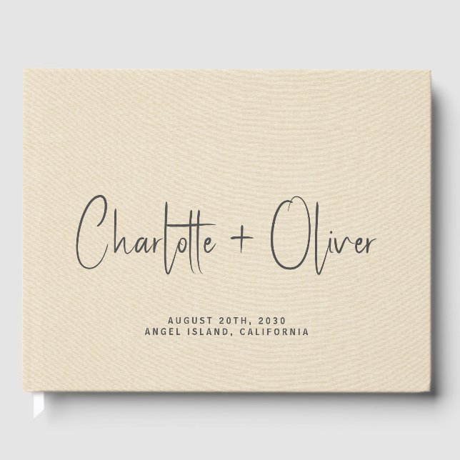 Personlig Bröllop Monogram Cream Faux Linen Gästböcker (Framsida)