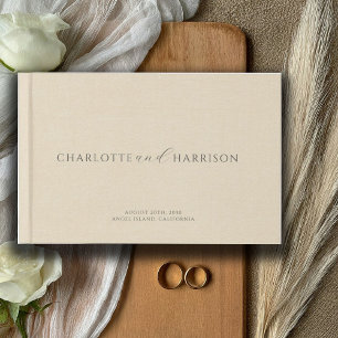 Personlig Bröllop Monogram Cream Faux Linen Gästböcker