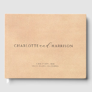 Personlig Bröllop Monogram Faux Cream Leather Gästböcker