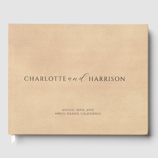 Personlig Bröllop Monogram Faux Cream Leather Gästböcker (Framsida)