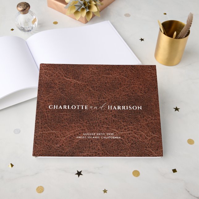 Personlig Bröllop Monogram Faux Leather Gästböcker (Framsida Öppen)