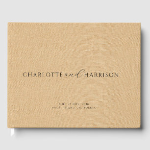 Personlig Bröllop Monogram Tan Faux Linen Gästböcker