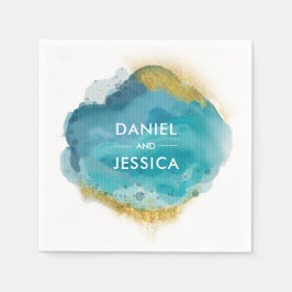 Personlig Bröllop Napkin | Blått och guld Pappersservett