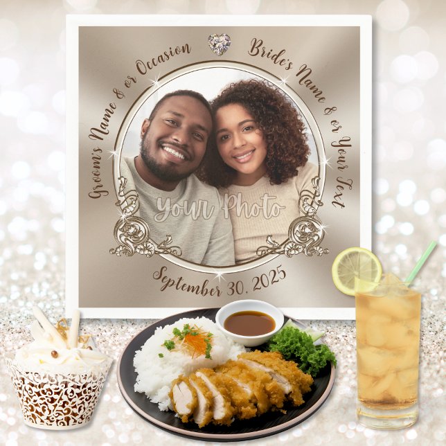 Personlig Bröllop Napkins, med FOTO eller Delete Pappersservett (Personalised, wedding cake serviettes. Wedding cake napkins personalized, with Photo and Names. )