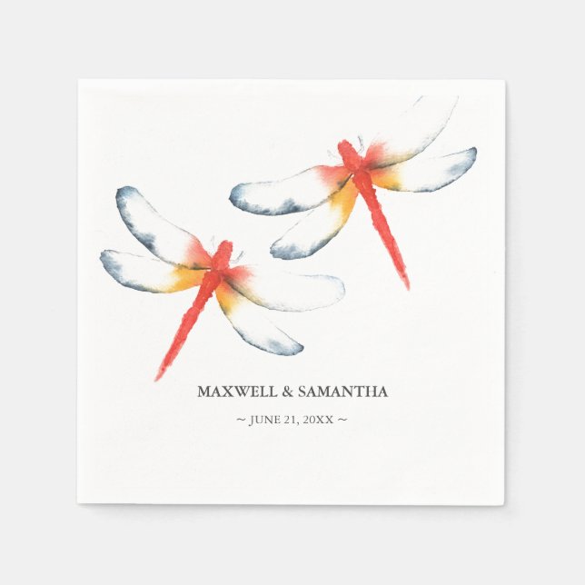 Personlig Bröllop Napkins Red Dragonfly Pappersservett (Framsidan)