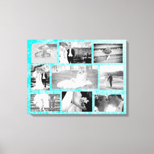 Personlig Bröllop Photo Collage Wall Art Aqua Canvastryck