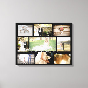 Personlig Bröllop Photo Collage Wall Art Black Canvastryck