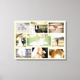 Personlig Bröllop Photo Collage Wall Art Cream Canvastryck