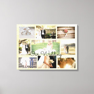 Personlig Bröllop Photo Collage Wall Art Cream Canvastryck
