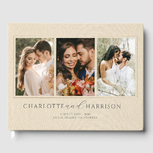 Personlig Bröllop Photo Cream Faux Linen Gästböcker