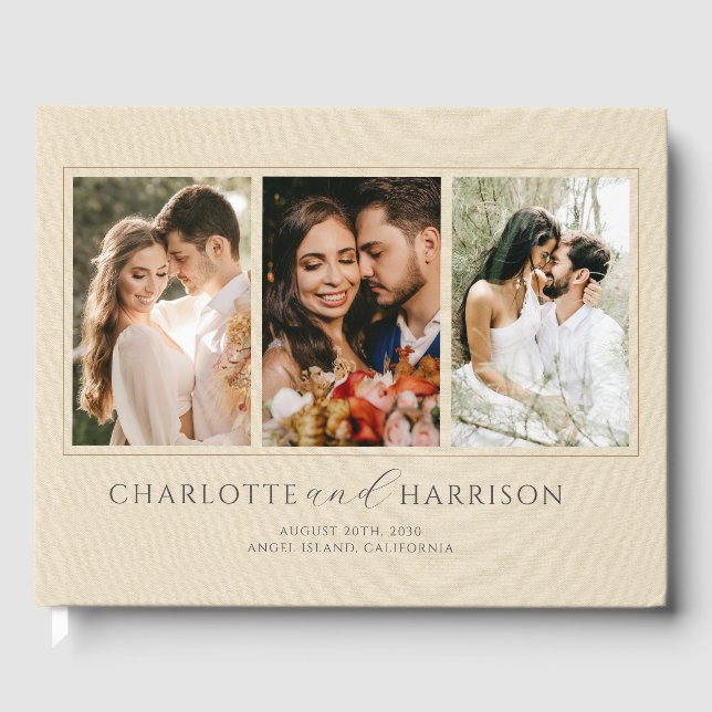 Personlig Bröllop Photo Cream Faux Linen Gästböcker (Framsida)