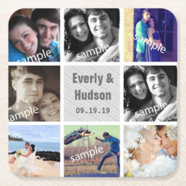 Personlig Bröllop Photo Modern Collage Underlägg Papper Kvadrat