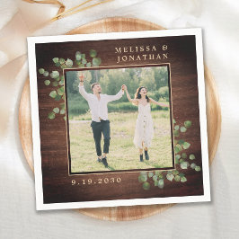 Personlig Bröllop Photo Rustic Wood Greenery Pappersservett