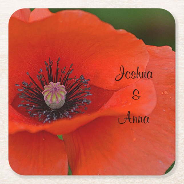 Personlig Bröllop Poppy Underlägg Papper Kvadrat (Framsidan)