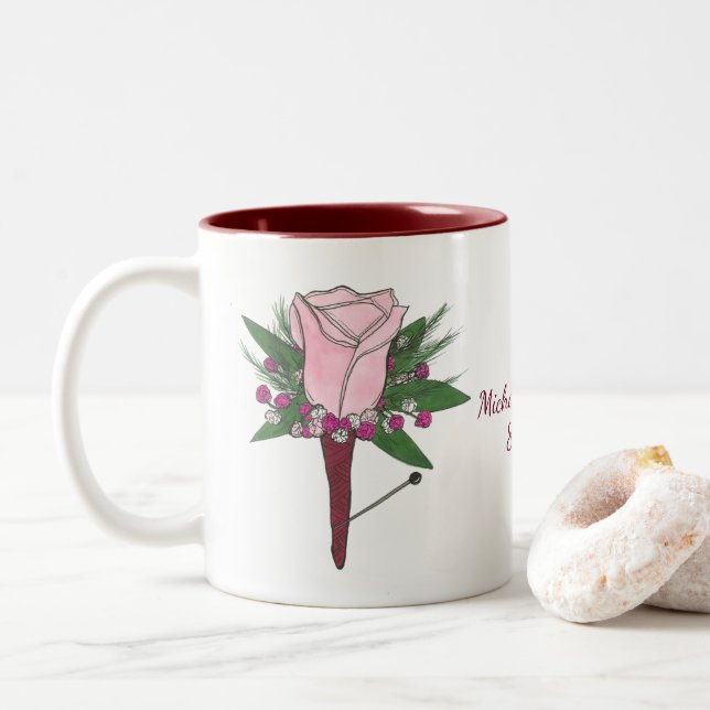 Personlig Bröllop Ro Boutonniere Flower Mugg (Med munk)