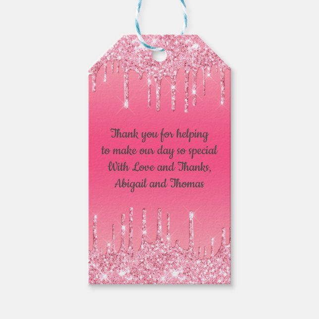 Personlig Bröllop Rosa Dripping Glitter Trendig Presentetikett (Framsidan)