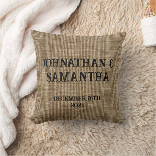 Personlig Bröllop Rustic Burlap Nature Mönster Kudde