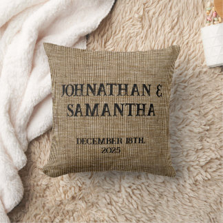 Personlig Bröllop Rustic Burlap Nature Mönster Kudde