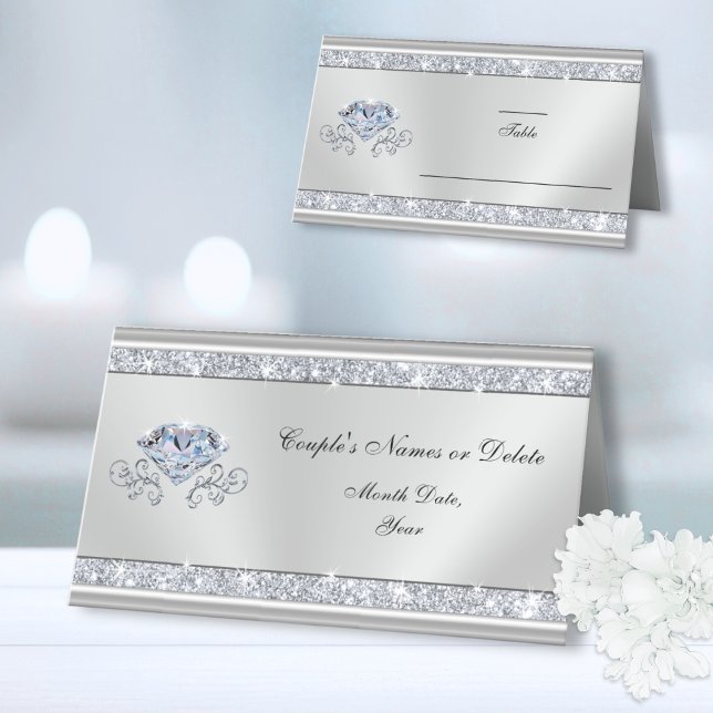 Personlig, Bröllop-säteskort, Diamond Placeringskort (Wedding Seating Cards. Diamond themed Wedding ideas. 60th wedding anniversary table decorations. )