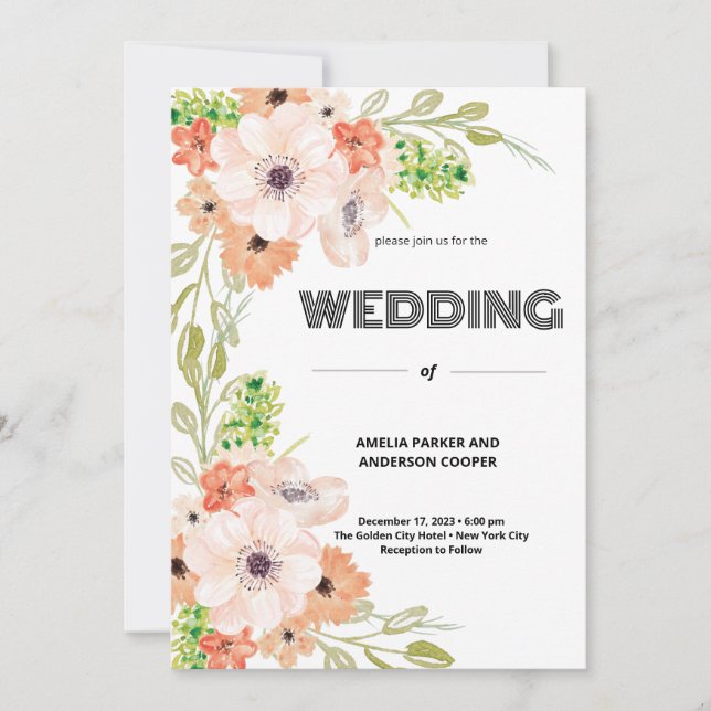 Personlig Bröllop Watercolor Blommigt Inbjudningar (Framsida)