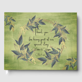 Personlig bröllops gästbok med olivkrans