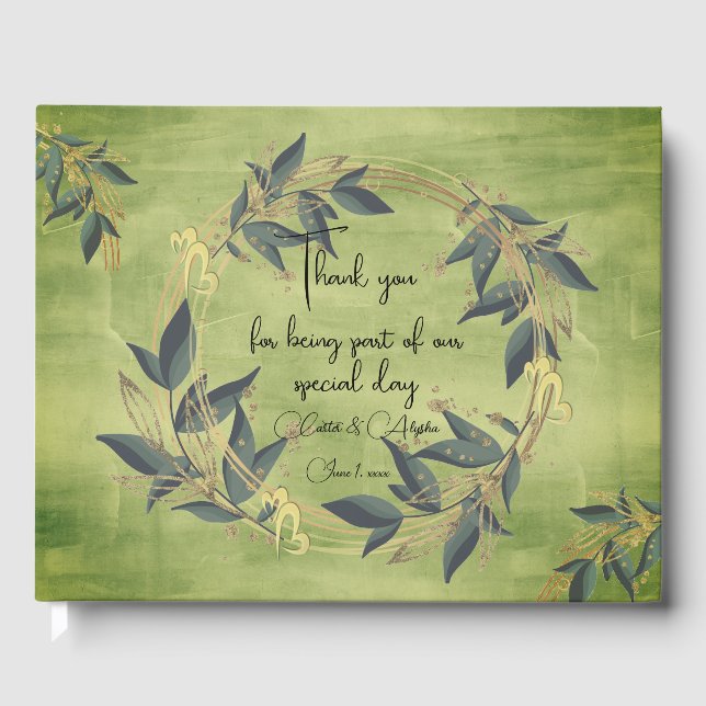 Personlig bröllops gästbok med olivkrans (Framsida)