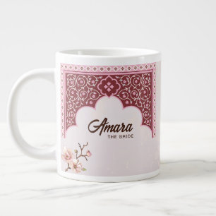 Personlig Bröllops Mugg – Maroon & Rosa Båge Jumbo Mugg