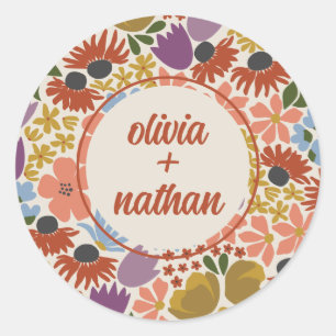 Personlig bröllopsdusch med blommotiv runt klistermärke