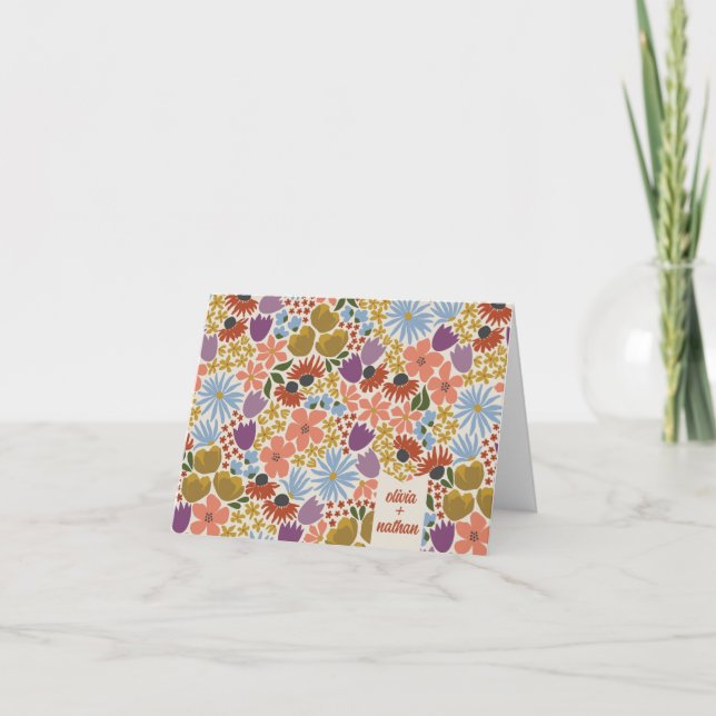 Personlig bröllopsdusch med blommotiv  tack kort (Framsida)