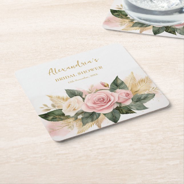 Personlig bröllopsdusch Rosbukett Underlägg Papper Kvadrat (Vinklad)