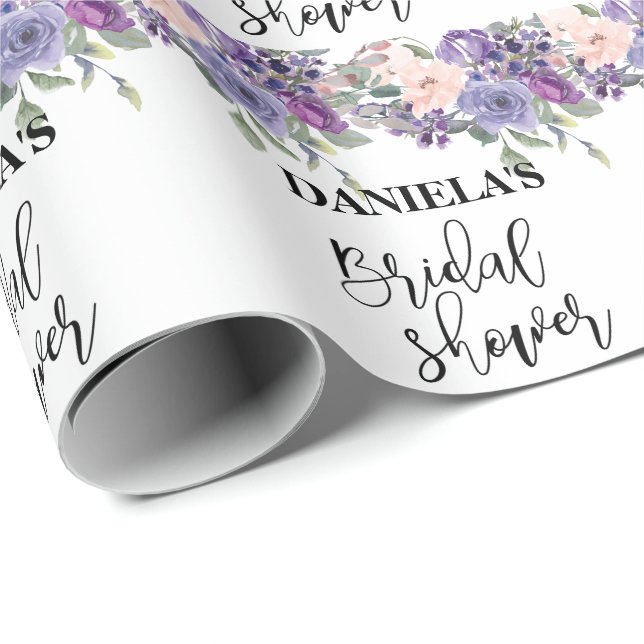 Personlig bröllopsdusch Violett blomster Presentpapper (Rullad Hörn)