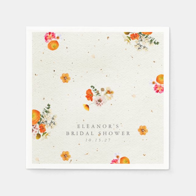 Personlig bröllopsfest för Orange Wildflower Pappersservett (Framsidan)