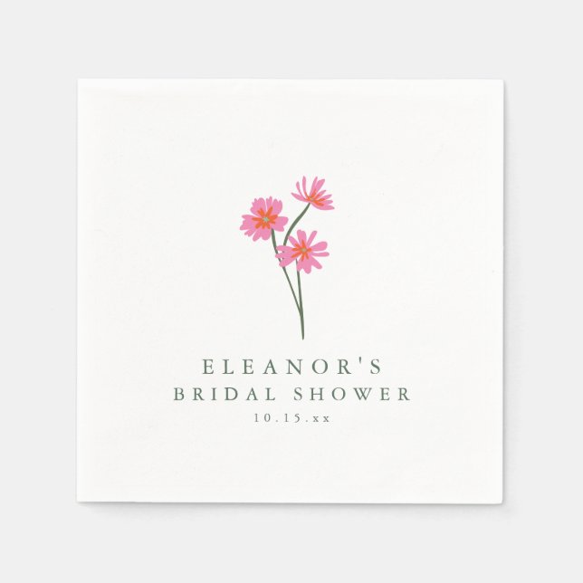 Personlig bröllopsfest med Rosa Cosmos Vildblomma Pappersservett (Framsidan)