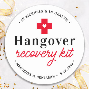 Personlig-bröllopsförmån för Hangover Recovery Kit Runt Klistermärke