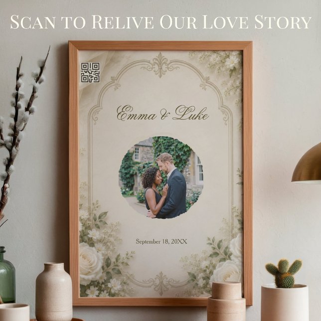 Personlig bröllopsfotoposter med anpassad QR Poster (Personalized wedding poster with custom QR code photo sign for reception and wedding decor)