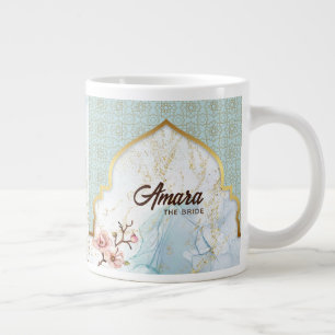 Personlig Bröllopskaffemugg – Ljusblå & Guld Jumbo Mugg