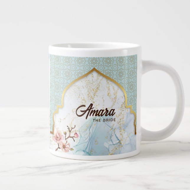 Personlig Bröllopskaffemugg – Ljusblå & Guld Jumbo Mugg (Höger)