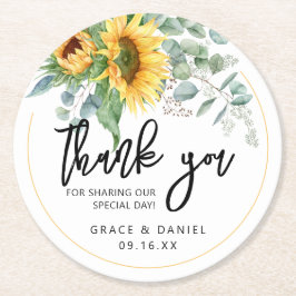 Personlig bröllopspresent solros grönska underlägg papper rund