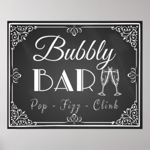 Personlig bröllopsskylt för "Bubbly Bar" på svart Poster