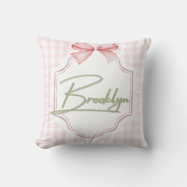 Personlig Brooklyn Flicka Nursery BowGingham Kudde (Framsida)