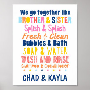Personlig Brother & Sister Bathroom Colorful Po Poster