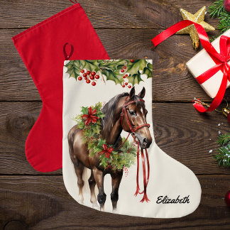 Personlig Brown Bay jul Horse Stocking Stor Julstrumpa