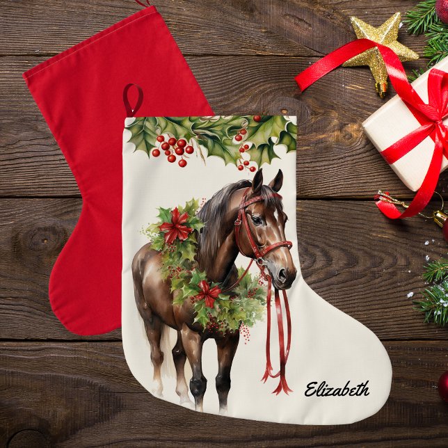 Personlig Brown Bay jul Horse Stocking Stor Julstrumpa (Skapare uppladdad)